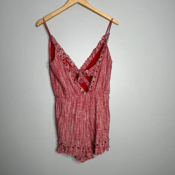 Revolve Tularosa Women's Red + White Amelia Tie Back V Neck Romper Size L - Picture 5 of 11